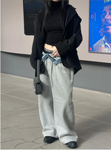 Denim layered sweat pants(2color)