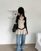 ラインスリーブプリーツミニドレス (Beige)