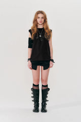PIGMENT WASHING PRINTED SLEEVELESS - CHARCOAL   