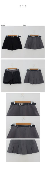 HIGHTEEN PLEATS MINI SKIRT WITH BELT SET IN GRAY