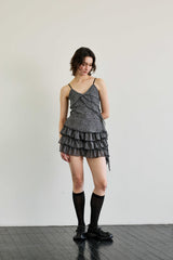 LEOPARD FRILL SLEEVELESS TOP / GRAY