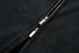 Washed Highneck Knit Zip-Up (BLACK)