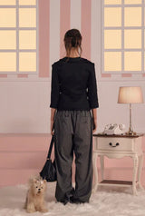 Button frill jacket - black  