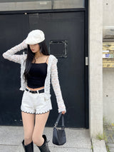 シュガーベールシアーレース ロングスリーブフーデッドジップアップ (White)