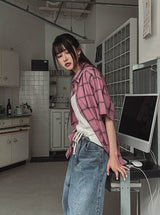 ピッグダイイングチェック半袖シャツ
