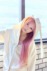 Ribbon bunny hood zip-up (soft yellow)