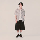 botanical drawing open collar shirt_ivory