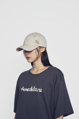 24FW チェーン刺繡スクリプトプリンティングショートスリーブTシャツ チャコール