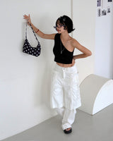 Two-block layered string wide pants