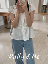Cotton shirring blouse(2color)