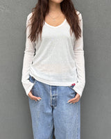 (Copy of) V-Neck Long-Sleeve Top (WHITE) WOMENS