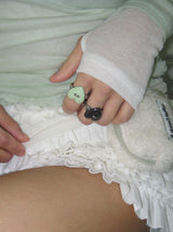 Sewing Button Ring (Heart, Light green)