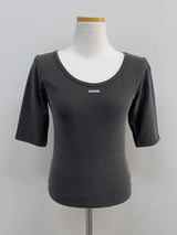 Pintuck U-Neck Elbow Length T-Shirt