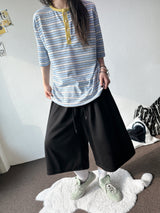Yuria Cooling Stripe Henley Tee 3color