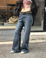 faded autumn washing semi wide denim pants