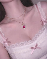 ロージーハートプリンセスレイヤードネックレス - ゴールドカラー (STAYC Seeun Necklace)
