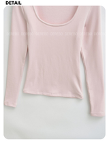 deep wide-neck slim long-sleeved knit shirt