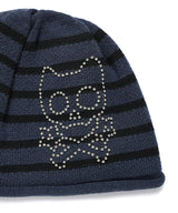 SKULL CAT STRIPED BEANIE NAVY(CV2FFUAB32A)