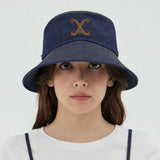VA Curved Denim Stitch Detail Bucket Hat / Indigo