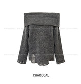 [Wool 25%] カエダメージオフショルダーニット