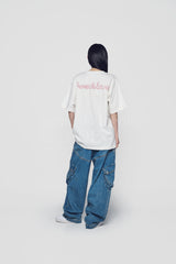 24FW チェーン刺繡スクリプトプリンティングショートスリーブTシャツ クリーム