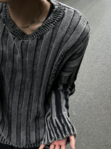 Dying Pigment Wash V-Neck Knitwear