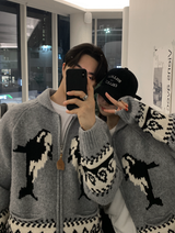  Logane Cowichan Dolphin Two-way Knit Zip-Up