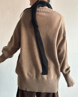4-BUTTON V-NECK BOXY OVERSIZED LOOSE KNIT BROWN KITSCH AUTUMN THICK CARDIGAN (SCARF SET X)