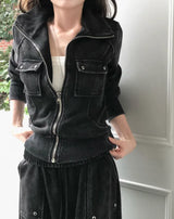 [ slayer ver2. ] rosette pig washing high neck zip-up