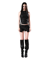 PYTHON SHIRRING SLEEVELESS TOP BLACK