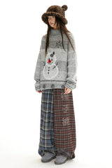 Retro elastic waistband comfortable casual and laid-back color-blocked straight-leg checkered pants