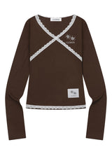 RASE LACE CROSS V-NECK LONG SLEEVE T (4COLOR)