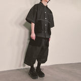reverse terry pocket denim shortsleeve shirt_black