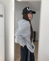 Noni High Neck Contrast Fleece Knit Hoodie T-Shirt