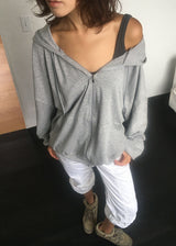 SHIRRING HOOD ZIP-UP 