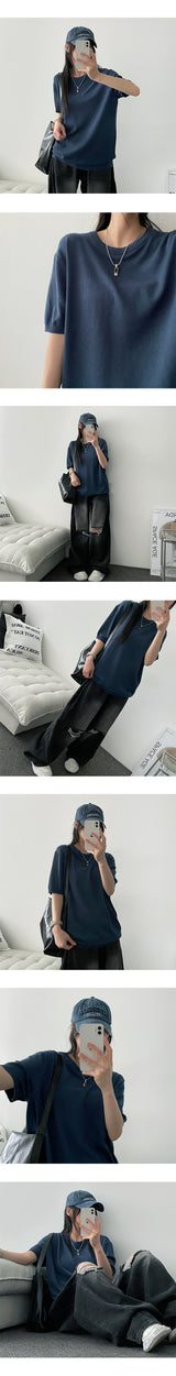 フラーレンリネンラウンド半袖ニット