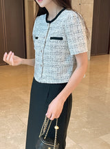 Vezn Color Matching Tweed Short Sleeve Jacket