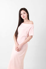 Off-Shoulder Slit Long Onepiece Pink