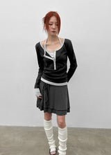 [MADE] Hato Layered Halter Henley-Neck Long-Sleeve Tee
