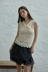 Ribbon sleeveless knit_cream