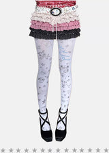 Escape Paradise Loveplayshop - A niche design featuring Y2K prints and irregular graffiti, with a full coverage of unique patterns on the silk stockings.