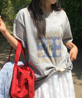 ウェーブカップケーキラウンドネックプリンティドレタリングオーバーサイズ半袖Tシャツ (3 colors)