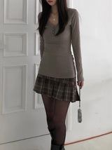 Top checkered pleats skirt (one color)