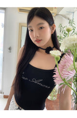 Marshmallow beaded black sleeveless top