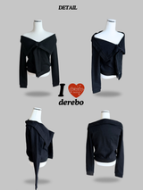 Black Off-Shoulder Cover Long Sleeve T-Shirt