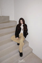 Layered cotton wide casual pants