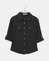 [MADE] Theku Pocket Roll-Up Neck Collar Slim Fit 3/4 Sleeve Shirt