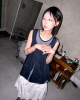 (3color) Slub Stripe Layered Flare Sleeveless Top