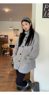 turtleneck button oversized-fit half cardigan