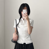 フェミニン モダンシャツレイヤード ドレイフ ショートスリーブTシャツ (3 colors)